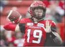  ?? The Canadian Press ?? Calgary Stampeders quarterbac­k Bo Levi Mitchell was on the field in full equipment for Monday’s practice as Calgary prepared to face the Montreal Alouettes on Saturday.