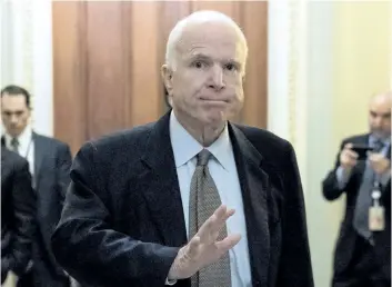  ?? ANDREW HARNIK/AP ?? U.S. Sen. John McCain has been diagnosed with a brain tumour after doctors removed a blood clot above his left eye last week, his office said in a statement.