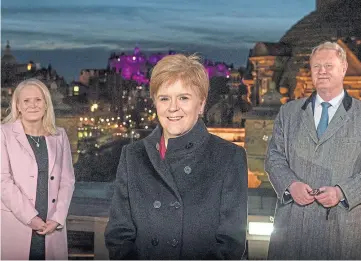  ??  ?? MISSION STATEMENT: Scottish National Investment Bank chief executive Eilidh Mactaggart, First Minister Nicola Sturgeon and bank chairman Willie Watt.