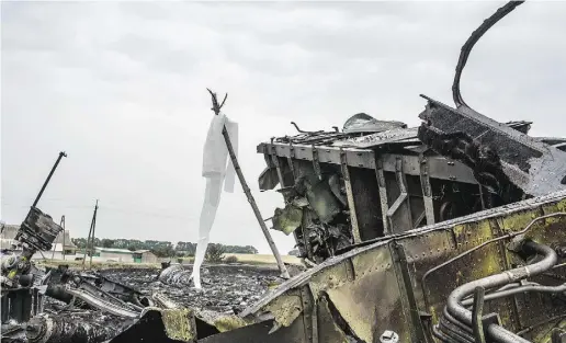  ?? Brendan Hofman/Gett y Images ?? Debris from an Air Malaysia plane crash lies in a field in Grabovka, Ukraine, on Friday.