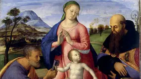  ??  ?? Alvise Vivarini «La Vergine con il Bambino e santi» (1500) Amiens, Musée de Picardie