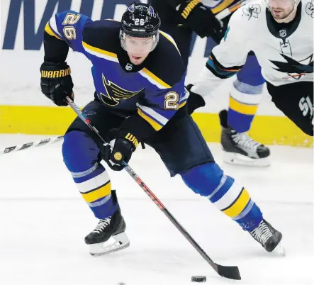  ?? TOM GANNAM/THE ASSOCIATED PRESS ?? Veteran centre Paul Stastny will swap his St. Louis Blues colours for those of the Winnipeg Jets after being dealt for a 2018 first-round pick, forward prospect Erik Foley and a conditiona­l fourth-round pick in 2020 at the trade deadline Monday.