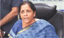  ?? PHOTO: PTI ?? Finance Minister Nirmala Sitharaman addresses the media following a meeting with CMDS of public sector banks in New Delhi on Monday