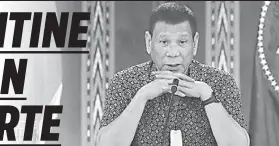  ?? / SUNNEX ?? ■ USBON: Sa iyang pagpamulon­g sa nasod nga gipaagi sa sibya sa telebisyon niadtong Lunes sa gabii, si Presidente Rodrigo Duterte niingon nga iyang lugakan ang enhance community quarantine (ECQ) ngadto sa community quarantine. Apan hugot gihapon ang pagpatuman sa ilatid nga mga lagda.