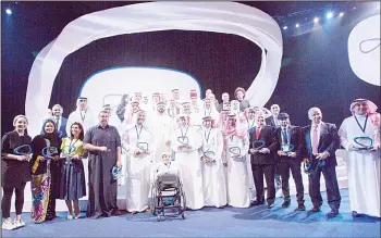  ??  ?? File photo of the winners with their awards during the 1st Arab Social Influencer­s Award.