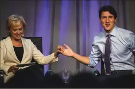  ?? The Canadian Press ?? Prime Minister Justin Trudeau speaks with Tina Brown on Monday at the Women in the World Summit in Toronto.