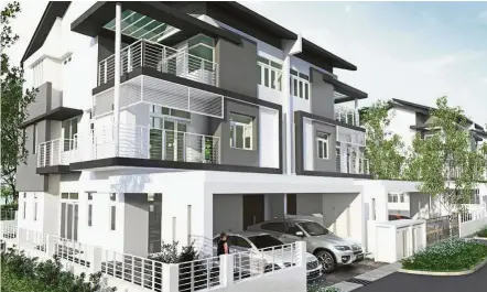  ??  ?? Artist’s impression of the Type B three-storey semi-detached homes. Cypress Villa houses come with quality features including separate wet and dry kitchens, home alarm system, solar water heater and digital lockset.