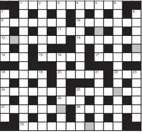  ?? ?? FOR your chance to win, solve the crossword to reveal the word reading down the shaded boxes. HOW TO ENTER: Call 0901 293 6233 and leave today’s answer and your details, or TEXT 65700 with the word CRYPTIC, your answer and your name. Texts and calls cost £1 plus standard network charges. Or enter by post by sending completed crossword to Daily Mail Prize Crossword 16,850, PO Box 28, Colchester, Essex CO2 8GF. Please include your name and address. One weekly winner chosen from all correct daily entries received between 00.01 Monday and 23.59 Friday. Postal entries must be date-stamped no later than the following day to qualify. Calls/texts must be received by 23.59; answers change at 00.01. UK residents aged 18+, excl NI. Terms apply, see Page 60.