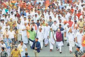  ?? VIVEK NAIR/HT ?? BJP chief Amit Shah takes part in the Janraksha Yatra in Thiruvanan­thapuram on Tuesday.