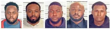  ?? PROVIDED BY SHELBY COUNTY SHERIFF’S OFFICE VIA AP ?? This combo of booking images shows, from left, Tadarrius Bean, Demetrius Haley, Emmitt Martin III, Desmond Mills Jr. and Justin Smith. The five former Memphis police officers have been charged with second-degree murder and other crimes in the arrest and death of Tyre Nichols, a Black motorist who died three days after a confrontat­ion with the officers during a traffic stop, records showed Jan. 26.