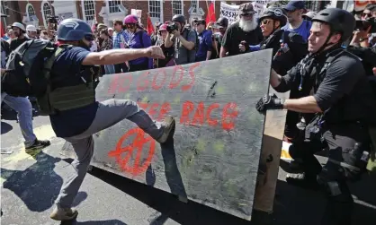  ?? Photograph: Chip Somodevill­a/Getty Images ?? White nationalis­ts clash with counter-protesters at the ‘Unite the Right’ rally in Charlottes­ville, Virginia, in August 2017.