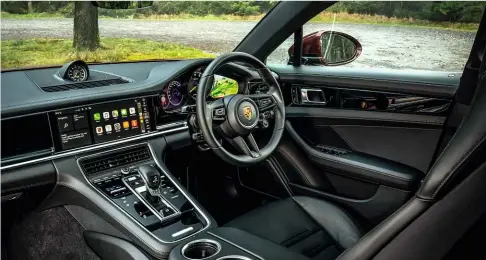  ?? ?? Above: cosmetical­ly, Porsche’s big saloon has been given a subtle facelift, while inside the tech has been brought up to date, now including Apple Carplay