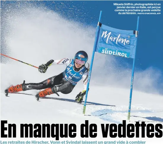  ?? PHOTO D’ARCHIVES, AFP ?? Mikaela Shiffrin, photograph­iée ici en janvier dernier en Italie, est perçue comme la prochaine grande vedette du ski féminin.