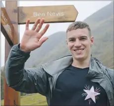  ??  ?? Cameron Main - five conquests of Ben Nevis in less than a day and £5,500 raised in memory of his sister.