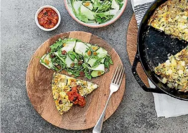  ?? PHOTO: NADIA LIM ?? Caramelise­d Onion and Potato Frittata with Courgette Salad