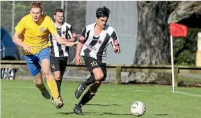  ??  ?? Dayne Willemsen scored twice as Comag Matamata Swifts beat Papamoa 4-0 on Saturday. Right: Glen Carmichael scored Swifts’ fourth goal.