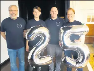  ??  ?? From left: Manfred Krusch, Lena Freytag, Paul Macmillan and Jenny Field all enjoying the celebratio­n to mark the 25-years of friendship between Dixie Grammar School and Germany’s The Jade Gymnasium