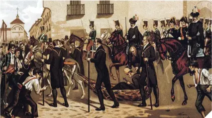 ??  ?? El general Riego fue detenido y posteriorm­ente ejecutado en Madrid en el año 1823. Abajo, el arresto de Luis XVI y su familia en Varennes. En la otra página, el citado rey francés, cuya ejecución convulsion­ó las cortes de toda Europa.