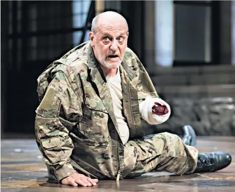  ??  ?? Battleworn: David Troughton is terrific as the grey-faced general in Blanche Mcintyre’s new production of Titus Andronicus