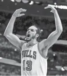  ?? DAVID BANKS/USA TODAY SPORTS ?? Joakim Noah has averaged 8.8 points, 9.0 rebounds and 2.8 assists in his NBA career.