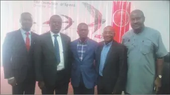  ??  ?? L-R: Executive Secretary, Associatio­n of Telecommun­ication Companies of Nigeria,ATCON, Mr Ajibola Olude; President, ATCON, Mr Olusola Teniola ; Chief Executive Officer, Swift Networks Limited, Mr Charles Anudu ; 1st Vice President, ATCON, Engr. Tony...