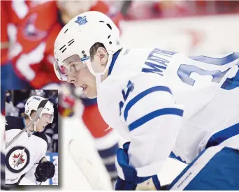  ??  ?? Auston Matthews, des Maple Leafs de Toronto, a inscrit 21 buts cette saison, soit deux de plus que Patrik Laine, des Jets de Winnipeg (en médaillon). - Associated Press: Nick Wass et Chris O’Meara