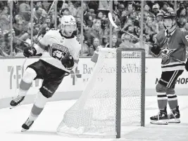  ?? JEROME MIRON USA TODAY Sports ?? Panthers center Sam Bennett, here celebratin­g a goal against the Stars on March 12, has experience­d a renaissanc­e since the Flames traded him to Florida in 2021.