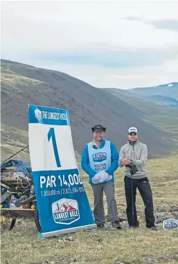  ??  ?? Adam Rolston and Ron Rutland during an epic pan Mongolian golf journey which put them in the Guinness book of records.