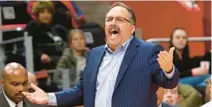  ?? PAUL SANCYA/AP ?? Then-Pistons head coach Stan Van Gundy argues a call against the Bucks during a 2018 game in Detroit.