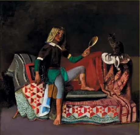  ??  ?? Above: Balthus, Le Chat au miroir III, 1989-94; oil on canvas; 220 x 195 cm. Private collection, Asia © Balthus. Right page: Balthus, Le Roi des chats, 1935; oil on canvas; 78 x 49.7 cm. Musée cantonal des Beaux-Arts de Lausanne, donation by the Fondation Balthus Klossowski de Rola, 2016. Photo: Etienne Malapert © Balthus.
.