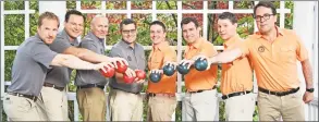  ?? Jennifer Forsyth / Contribute­d photo ?? The Ridgefield 8 — Mark Blandford, Bill Diamond, Chris Forsyth, Brendan Kenny, Jeff Levi, Kyle Morehouse, Kristian Ording and Mike Rosella — have to play bocce for 32 hours and five minutes to break the world record.