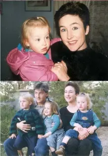  ??  ?? Left: Fiona (far left) with her parents and six siblings.Below: Fiona andTess. Bottom: Fiona and ex-husband Chris with their three eldest children, Henry, Biddy and Tess. Right: Fiona and Tess with baby Úna.