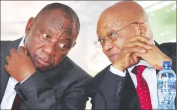  ??  ?? SA President Jacob Zuma (right) and ANC president Cyril Ramaphosa