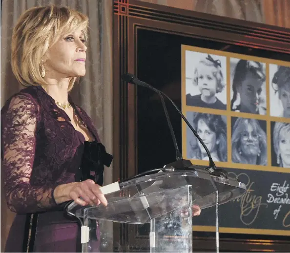  ?? RICK DIAMOND/GETTY IMAGES ?? Oscar-winning actress Jane Fonda speaks at GCAPP Eight Decades of Jane in celebratio­n of her 80th birthday in Atlanta earlier this month. The political activist works to reduce teen pregnancy and is also speaking up about the widespread sexual...