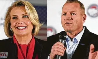  ?? Staff file photos ?? Republican­s Kathaleen Wall and Troy Nehls are in a runoff in Texas’ 22nd Congressio­nal District. Nehls finished first in the 15-candidate primary, followed by Wall.