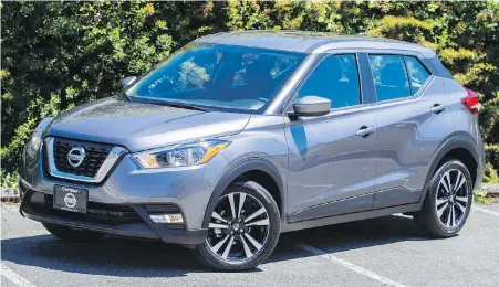  ??  ?? The new Nissan Kicks abandons the out-there styling of its predecesso­r, the Juke, instead adopting a look similar to its corporate cousins, the Qashqai, Rogue and Murano.
