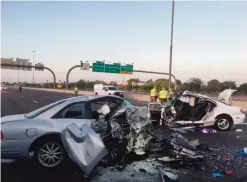  ??  ?? PHOENIX: This file photo provided by the Arizona Department of Public Safety shows the mangled remains of cars involved in a fatal accident on the Northbound Interstate 17 in Phoenix, Arizona. —AP