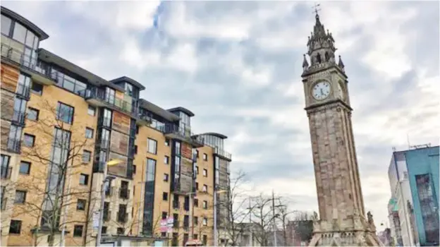  ?? PHOTO: ?? Built on muddy land reclaimed from the Farset, Belfast’s Albert Memorial Clock soars at a 1.25m slant Eliot Stein