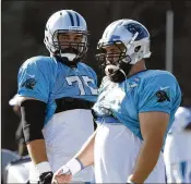  ??  ?? Matt (left) and Ryan Kalil at Panthers practice. Ryan Kalil, 33, is a center and five-time Pro Bowler who is ending his NFL career after this season, which will be his 12th.