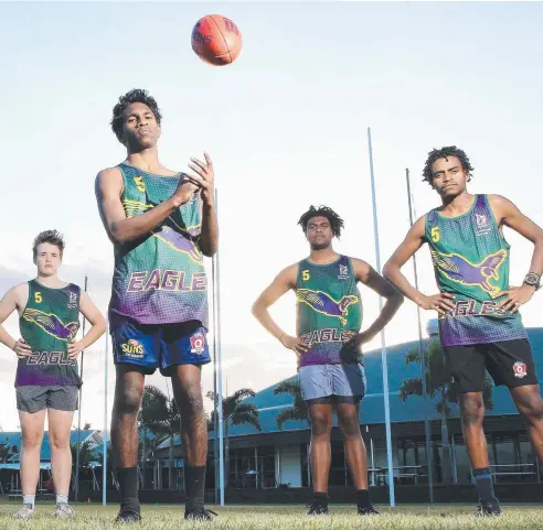 ?? Picture: JUSTIN BRIERTY ?? PRIMED: Cape York Eagles Colts Will Scott, Marcus Yam, Kingston Kris and Kanumi Nona are ready for the grand final.