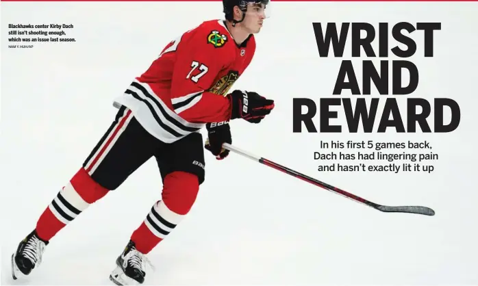  ?? NAM Y. HUH/AP ?? Blackhawks center Kirby Dach still isn’t shooting enough, which was an issue last season.