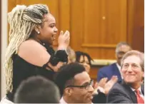  ?? STAFF PHOTO BY C.B. SCHMELTER ?? LaShayshei­on Thomas, a student at Howard, reacts after winning the David Fussell Outstandin­g Leadership Award during the Boys &amp; Girls Club of Chattanoog­a’s Great Futures Luncheon at The Chattanoog­an on Thursday.