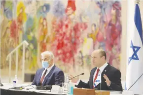  ?? (Marc Israel Sellem/The Jerusalem Post) ?? PRIME MINISTER Naftali Bennett and Foreign Minister Yair Lapid attend a cabinet meeting at the Knesset yesterday.