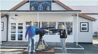  ??  ?? Cllr Gemma Owen was proud to present the cheque to Nick Ingham, chairman of Filey Sea Cadets