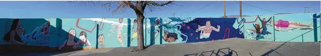  ??  ?? A panoramic view of Natalie Voelker’s mural at Sunport Pool.