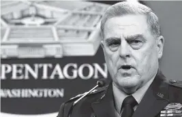  ?? SUSAN WALSH AP | Sept. 1, 2021 ?? Chairman of the Joint Chiefs of Staff Gen. Mark Milley said he would warn his Chinese counterpar­t in the event of a U.S. attack, according to a forthcomin­g book.