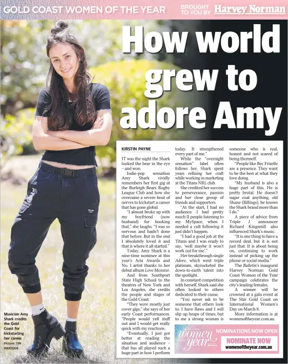  ?? Picture: TIM MARSDEN ?? Musician Amy Shark credits the Gold Coast for kickstarti­ng her career.