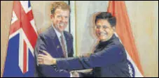  ?? PTI ?? Union commerce and industry minister Piyush Goyal (right) with his Australian counterpar­t Dan Tehan in New Delhi.