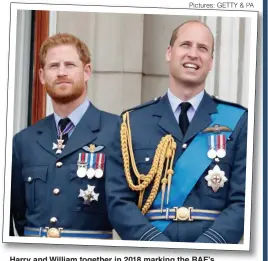  ?? Pictures: GETTY & PA ?? Harry and William together in 2018 marking the RAF’s centenary. Below, the White Garden at Kensington Palace