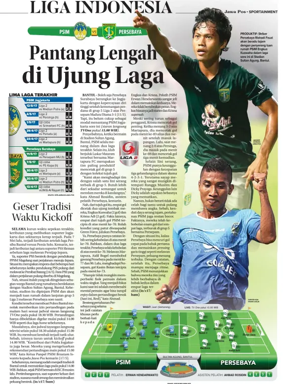  ??  ?? PRODUKTIF: Striker Persebaya Rishadi Fauzi akan beradu tajam dengan penyerang tuan rumah PSIM Engkus Kuswaha dalam laga sore ini di Stadion Sultan Agung, Bantul.